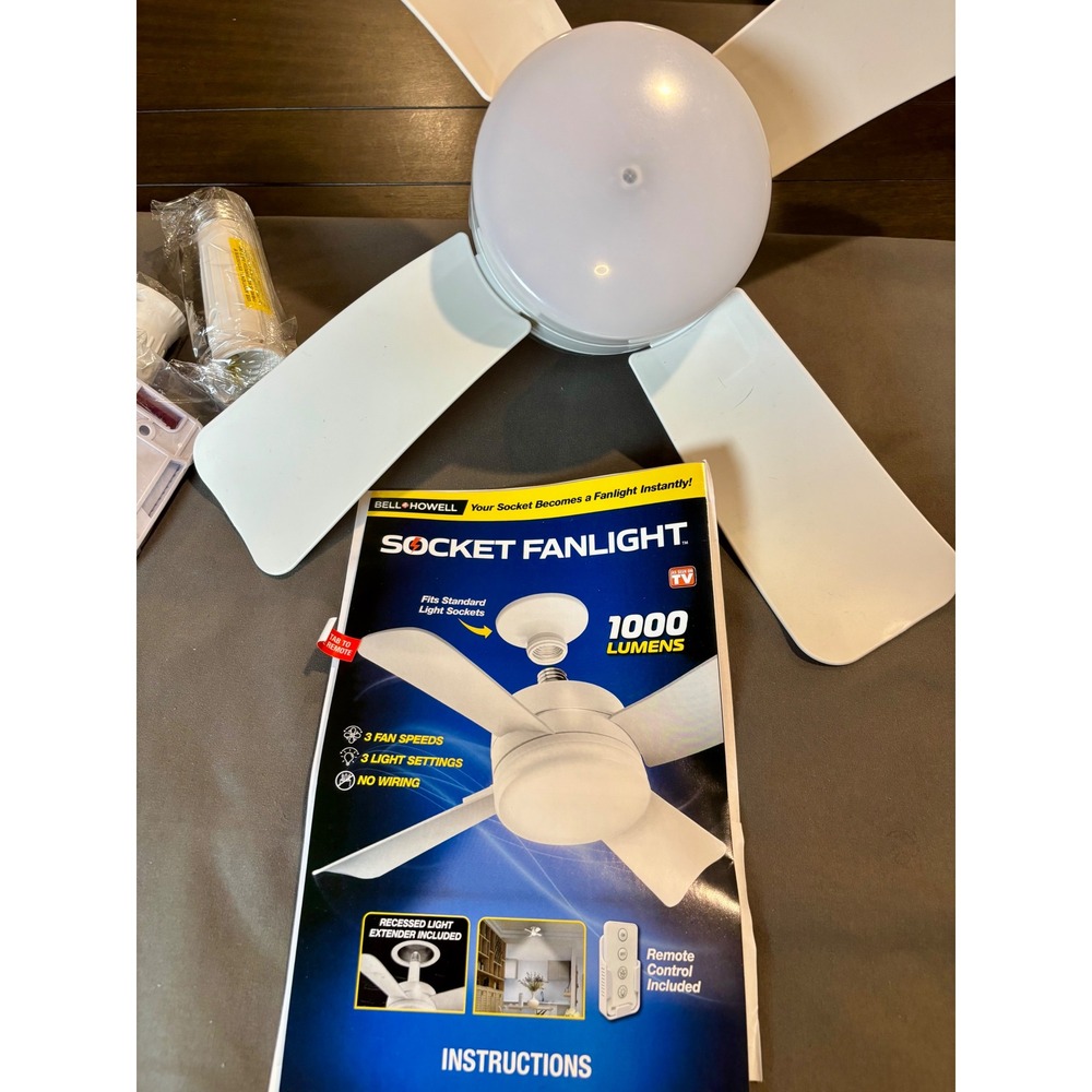 Bell+Howell Socket Fanlight 1000 Lumens LED Ceiling Fan with Remote White 7562